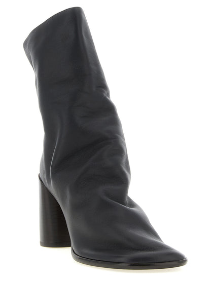 Ankle Boots by Lemaire for women in lambskin leather brown, gold & natural features an avant-garde Women's Lambskin Leather Ankle Boots silhouette, defined by a sophisticated block-heel and a avant-garde .