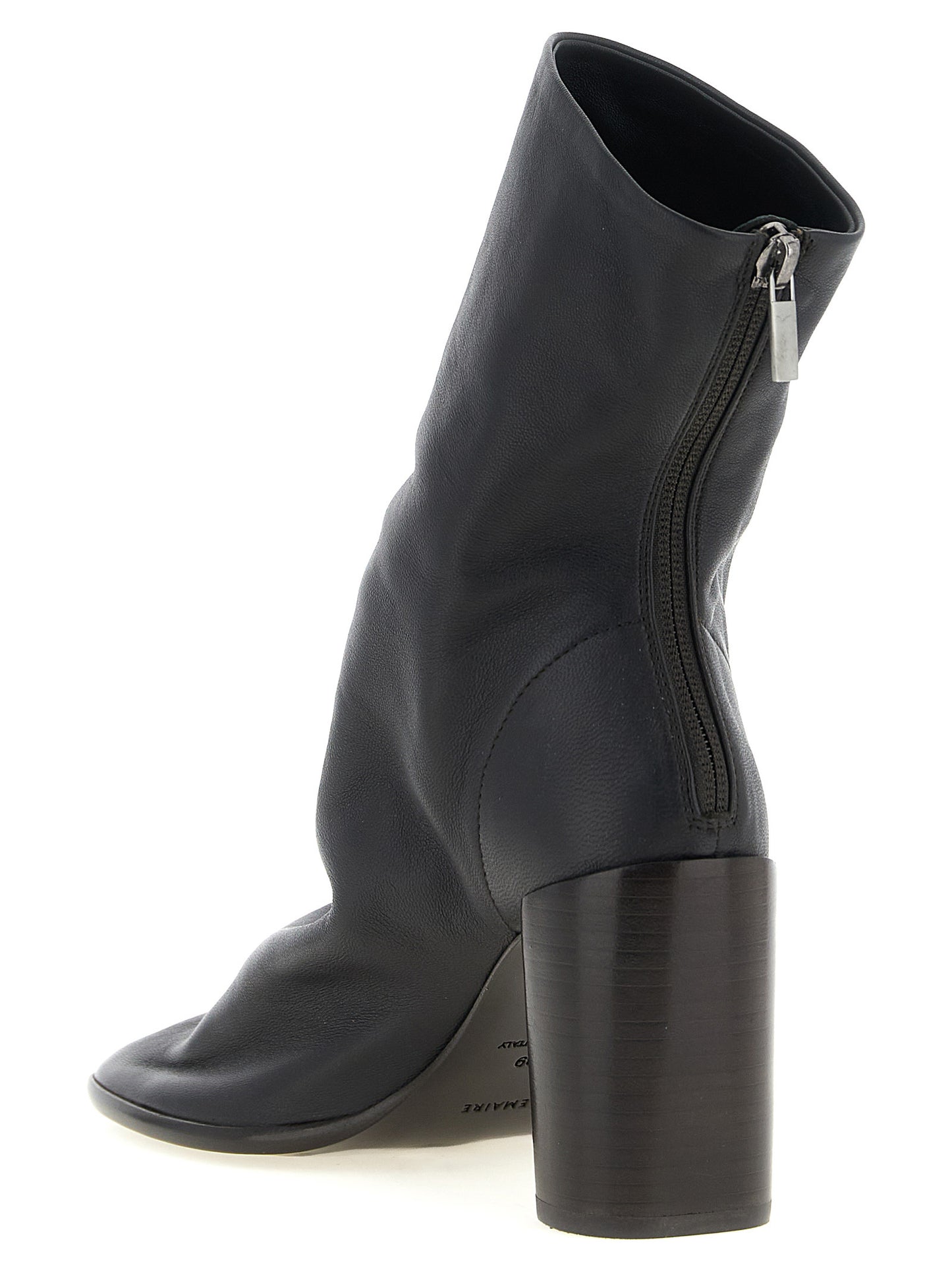 Ankle Boots by Lemaire for women in lambskin leather brown, gold & natural features an dynamic silhouette, showcasing the dynamic Women's Lambskin Leather Ankle Boots design with its distinctive block-heel and elegant .