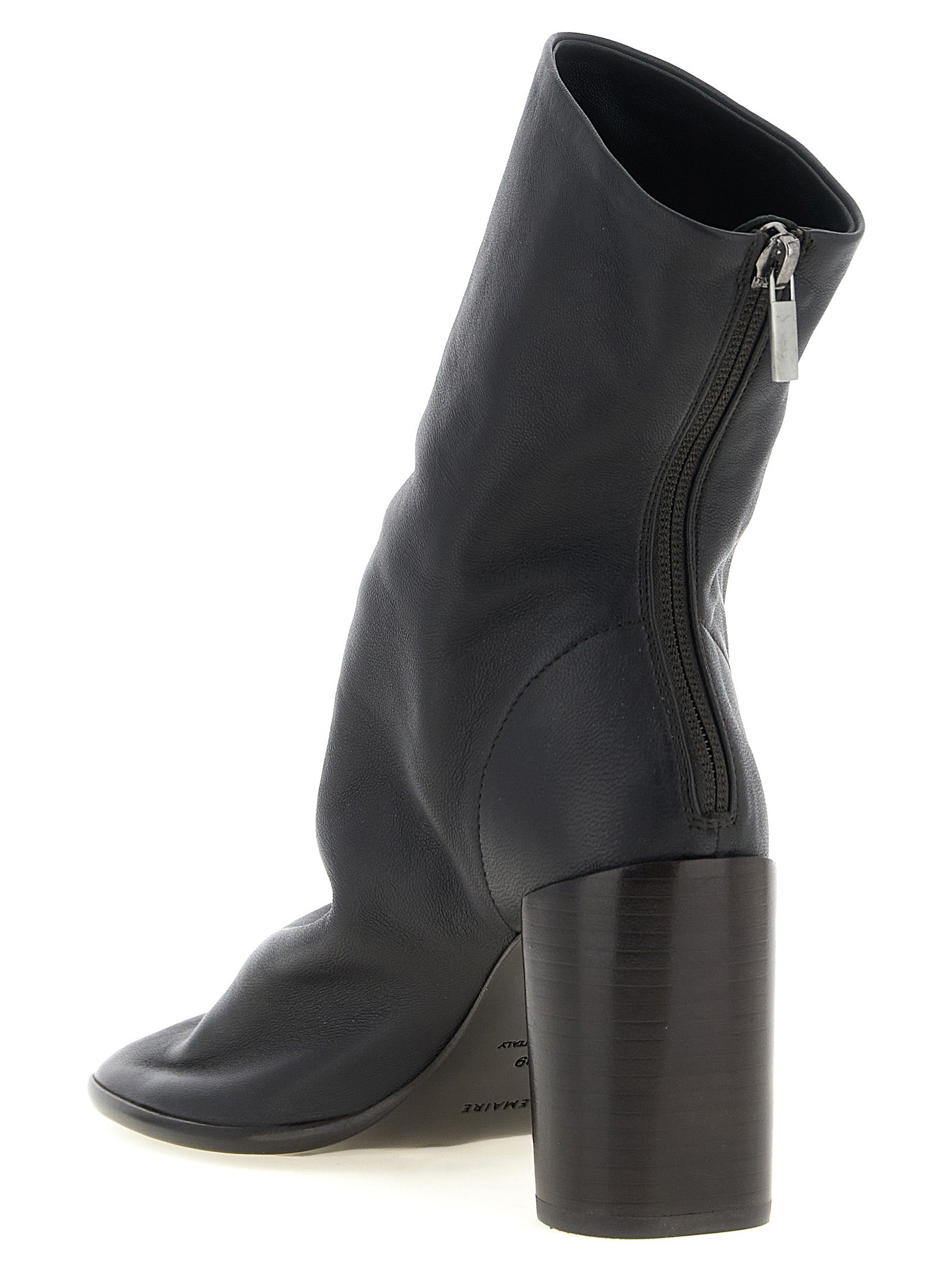 Ankle Boots by Lemaire for women in lambskin leather brown, gold & natural features an dynamic silhouette, showcasing the dynamic Women's Lambskin Leather Ankle Boots design with its distinctive block-heel and elegant .