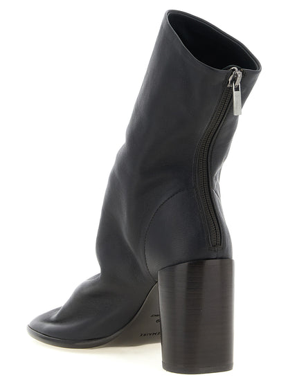 Ankle Boots by Lemaire for women in lambskin leather brown, gold & natural features an dynamic silhouette, showcasing the dynamic Women's Lambskin Leather Ankle Boots design with its distinctive block-heel and elegant .