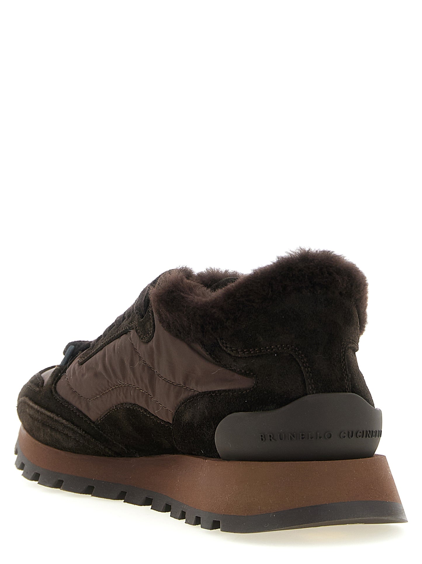Athletic Sneakers by Brunello Cucinelli for women in tu & suede calfskin leather black & signature presents a sleek silhouette, perfectly capturing the athletic style essence of Monile Play Women's Athletic TU & Suede Calfskin Leather Sneakers with its sleek design and premium finish.
