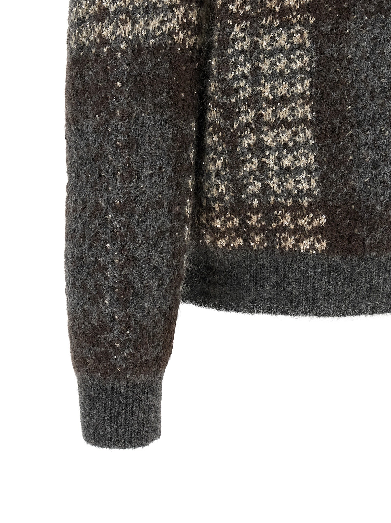 Cardigan by Brunello Cucinelli for women in mohair cashmere leather & sequins brown, gray, patterned & tartan features an crisp silhouette, showcasing a sophisticated and detail for a truly crisp finish.