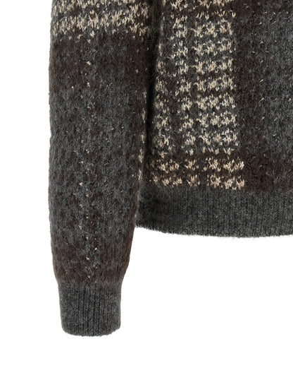 Cardigan by Brunello Cucinelli for women in mohair cashmere leather & sequins brown, gray, patterned & tartan features an crisp silhouette, showcasing a sophisticated and detail for a truly crisp finish.