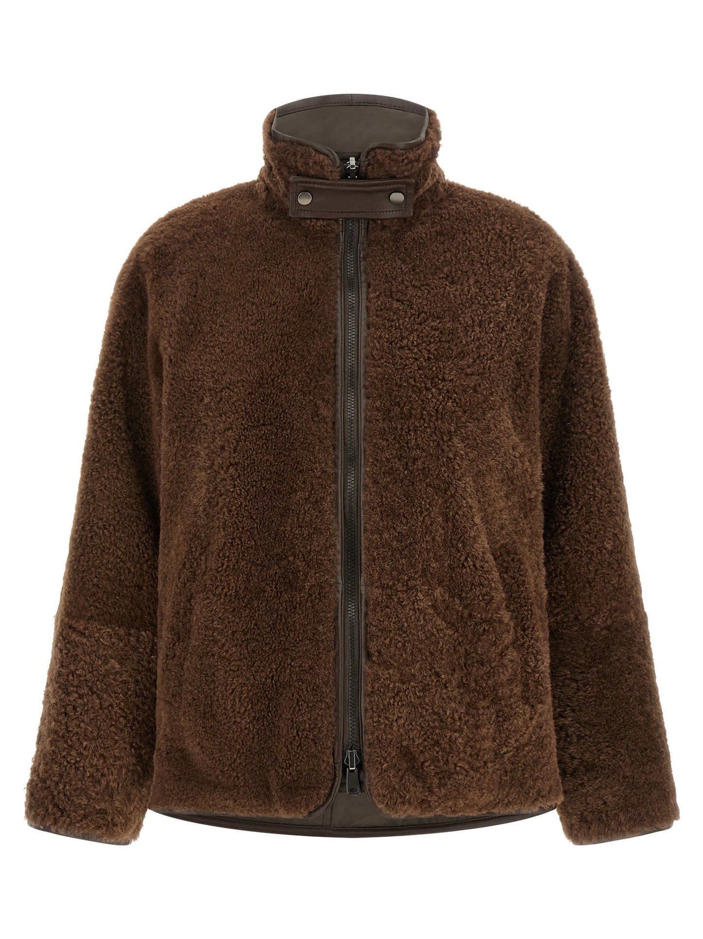Brunello Cucinelli Fuzzy Women's Reversible Biker Lamb Leather & Fur Jacket - Brown