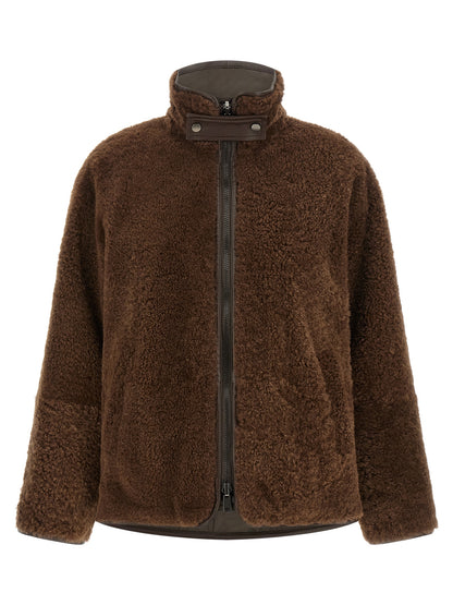 Brunello Cucinelli Fuzzy Women's Reversible Biker Lamb Leather & Fur Jacket - Brown