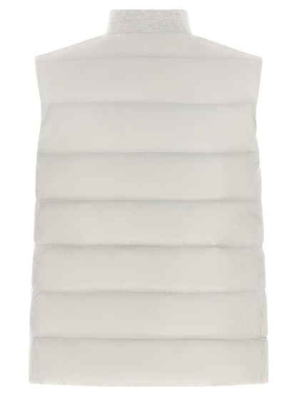 Vest by Brunello Cucinelli for women in polyester gray, light-grey & signature showcases a dynamic silhouette, perfectly balancing pockets & insulated with a dynamic high-neck neckline for a sophisticated, high-fashion look.