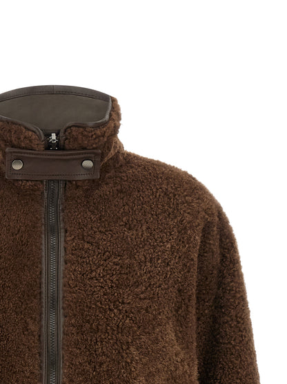 Brunello Cucinelli Fuzzy Women's Reversible Biker Lamb Leather & Fur Jacket - Brown