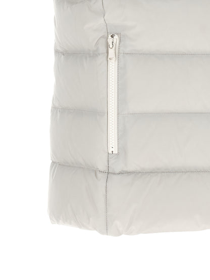 Vest by Brunello Cucinelli for women in polyester gray, light-grey & signature features a enviable silhouette, elegantly detailed with a enviable and functional pockets & insulated for a enviable finish.