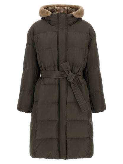 Hooded Puffer Jacket by Brunello Cucinelli for women in cotton canvas bicolour, green, olive & patterned presents a effortlessly chic silhouette, showcasing a sophisticated hooded neckline and premium pockets, hooded & insulated for a truly effortlessly chic finish.