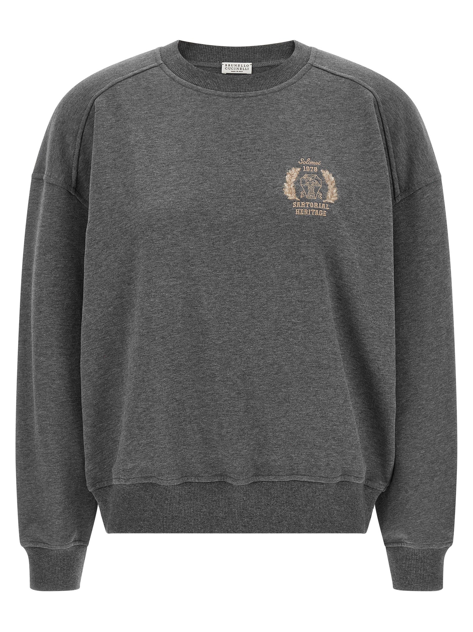 Activewear Sweatshirt by Brunello Cucinelli for women in cotton sequins charcoal & gray features an streamlined silhouette, showcasing the streamlined crew neckline and with functional for a premium, athletic look.