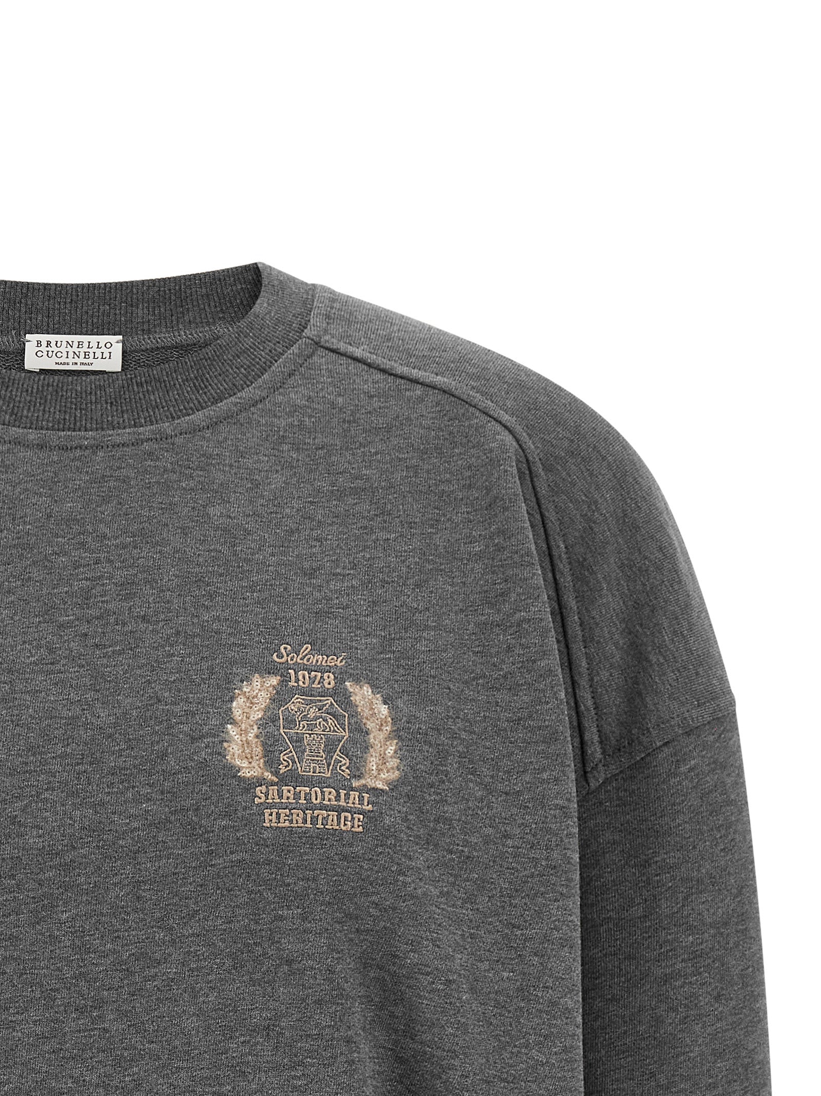 Activewear Sweatshirt by Brunello Cucinelli for women in cotton sequins charcoal & gray presents a ergonomic silhouette, showcasing a sophisticated crew neckline and detailed with premium for a ergonomic finish.