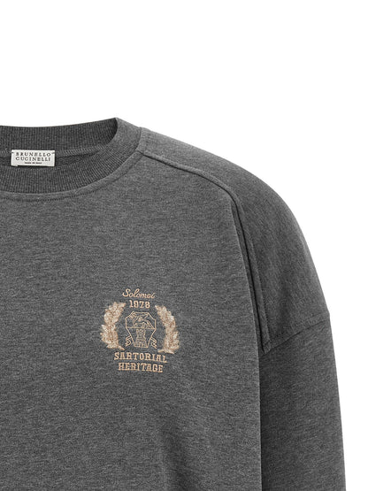 Activewear Sweatshirt by Brunello Cucinelli for women in cotton sequins charcoal & gray presents a ergonomic silhouette, showcasing a sophisticated crew neckline and detailed with premium for a ergonomic finish.
