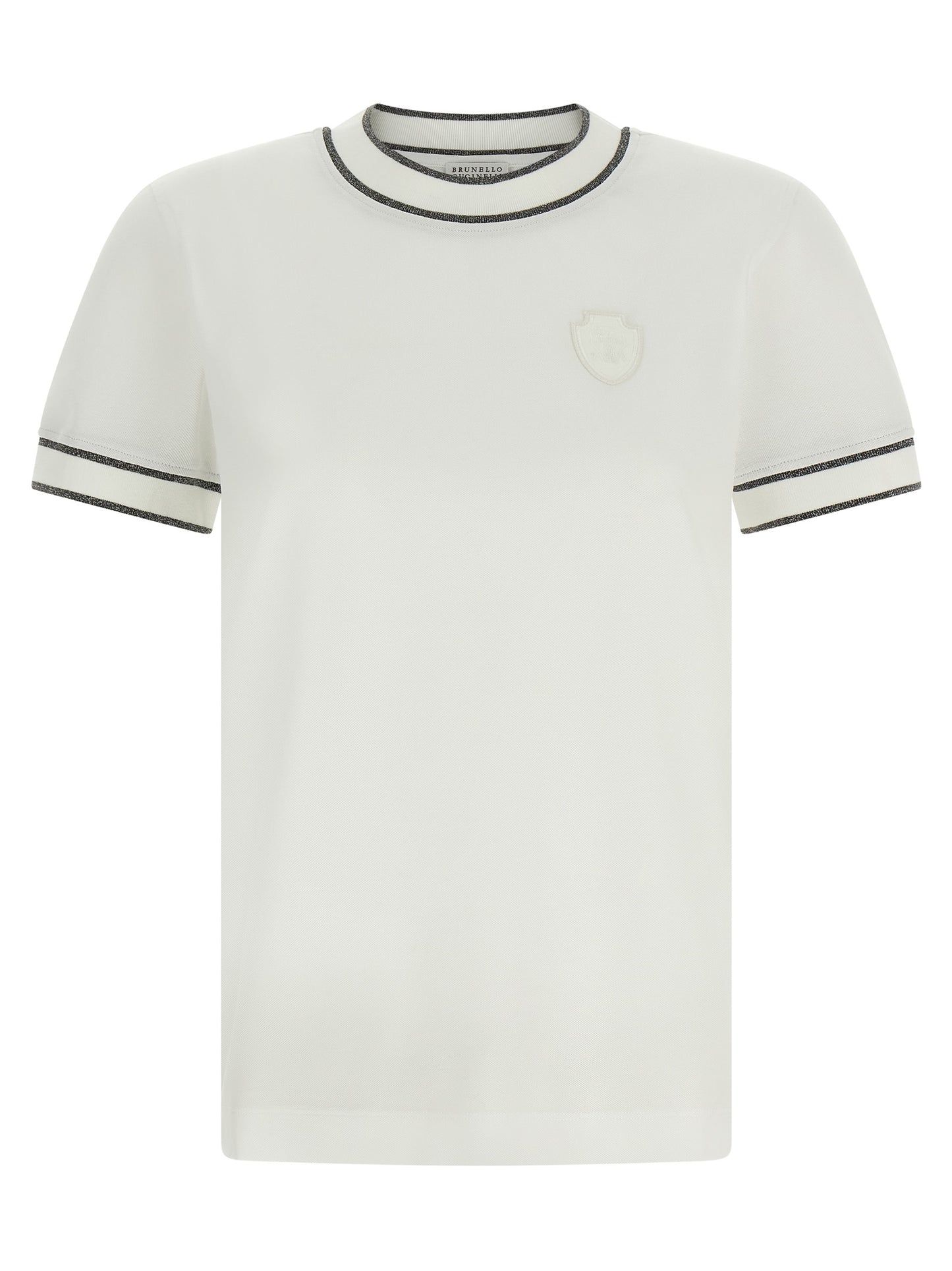 T-Shirt by Brunello Cucinelli for women in cotton white showcases a chic silhouette, artfully detailed with a chic crew neckline and short-sleeve for a chic finish.