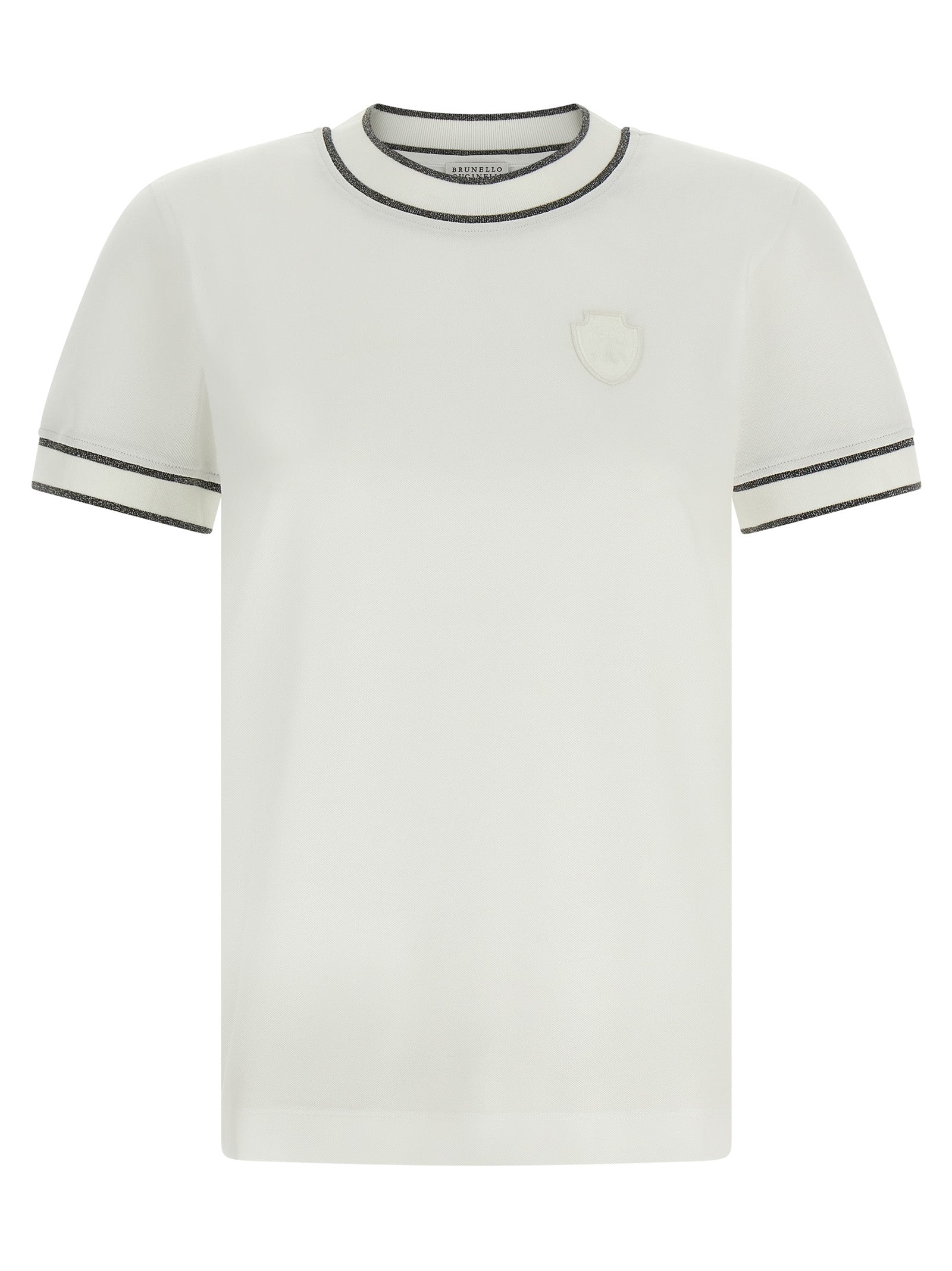 T-Shirt by Brunello Cucinelli for women in cotton white showcases a chic silhouette, artfully detailed with a chic crew neckline and short-sleeve for a chic finish.