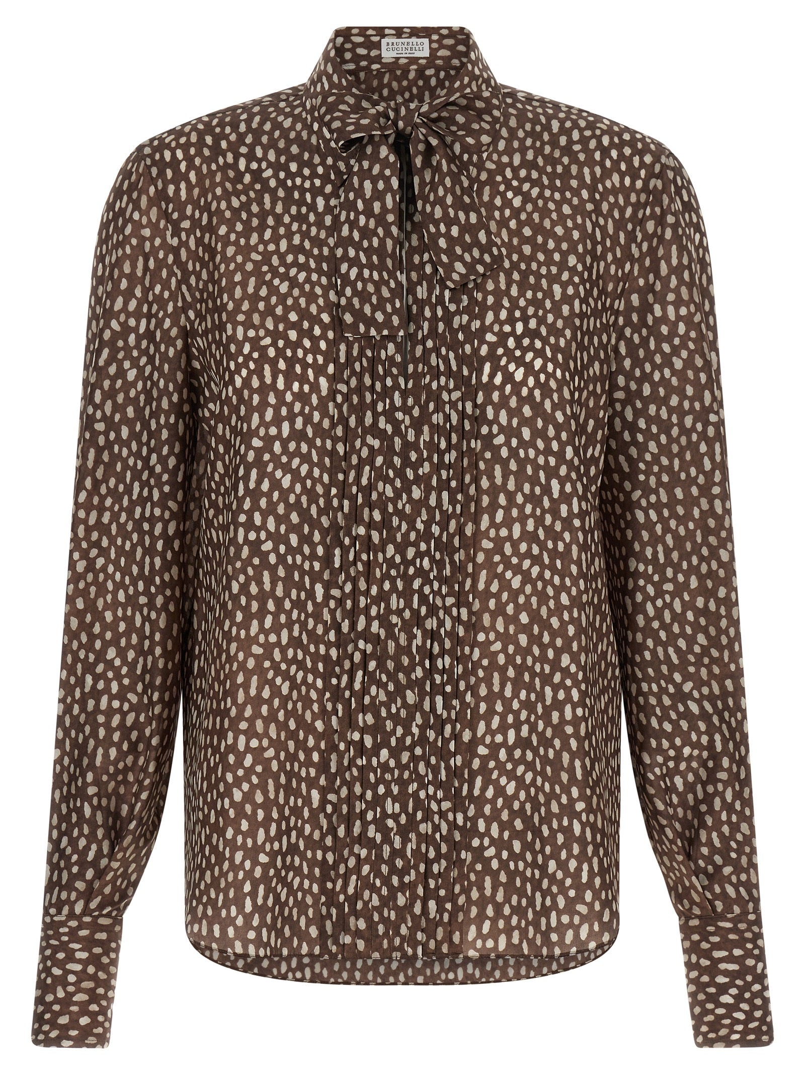 Blouse by Brunello Cucinelli for women in silk brown & patterned, featuring a nuanced long-sleeve and nuanced for a sophisticated finish.