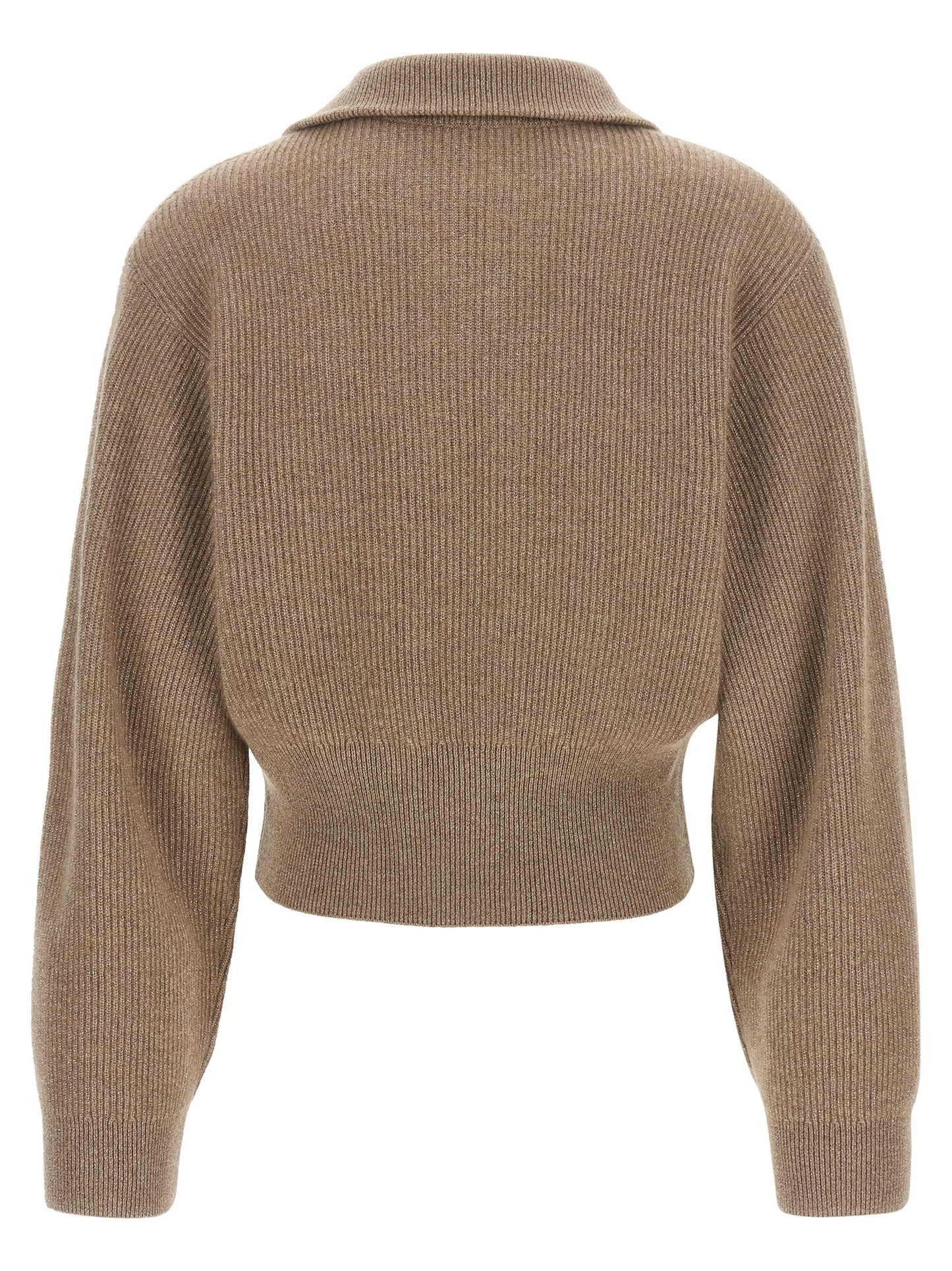 Cardigan by Brunello Cucinelli for women in cashmere & leather brown features an crisp silhouette, showcasing a sophisticated turtle neckline and detail for a truly crisp finish.