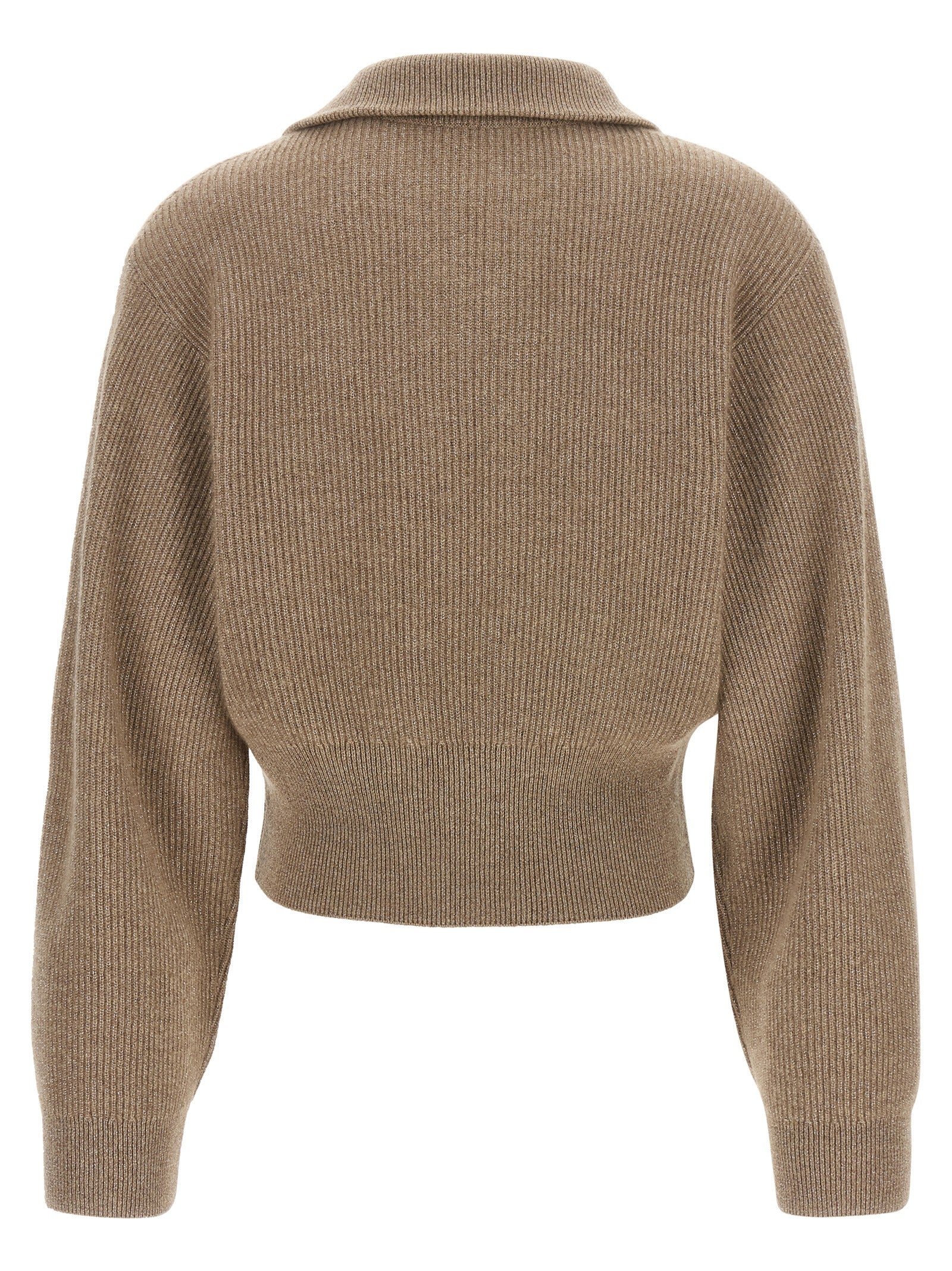 Cardigan by Brunello Cucinelli for women in cashmere & leather brown features an crisp silhouette, showcasing a sophisticated turtle neckline and detail for a truly crisp finish.
