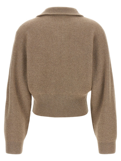 Cardigan by Brunello Cucinelli for women in cashmere & leather brown features an crisp silhouette, showcasing a sophisticated turtle neckline and detail for a truly crisp finish.