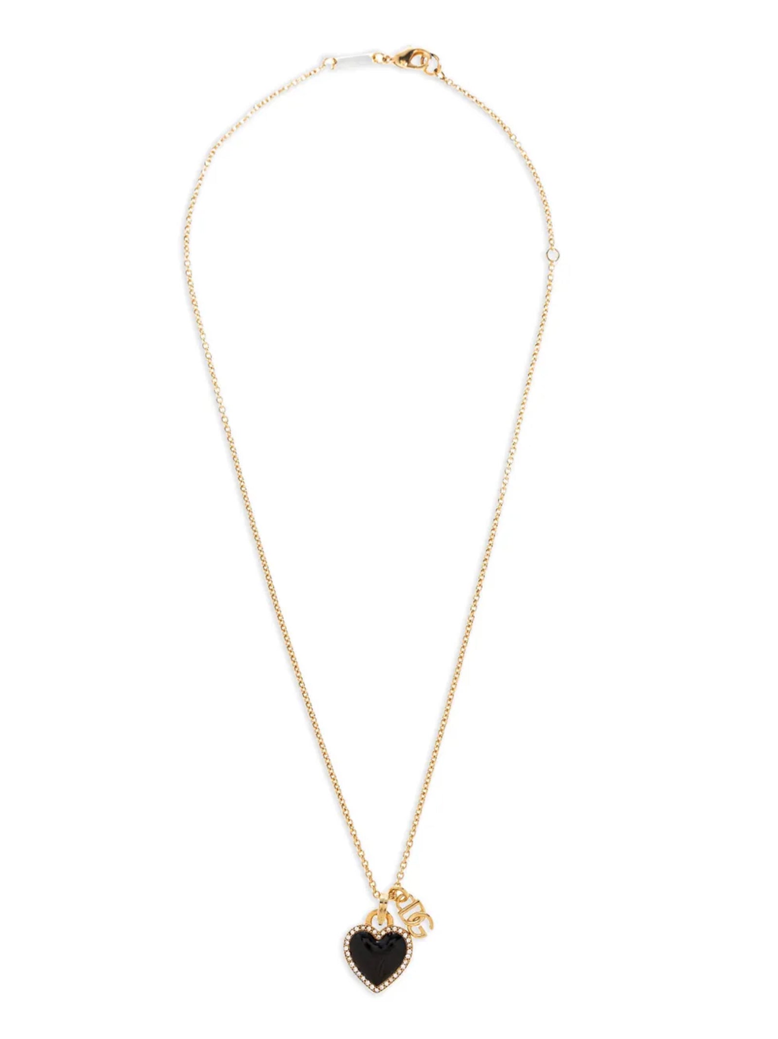 Necklace by Dolce & Gabbana for women in cotton black & gold, showcasing a exquisite chain pendant necklace design that perfectly embodies the exquisite elegance of the Heart Women's Enamel Brass & Crystal Necklace collection.