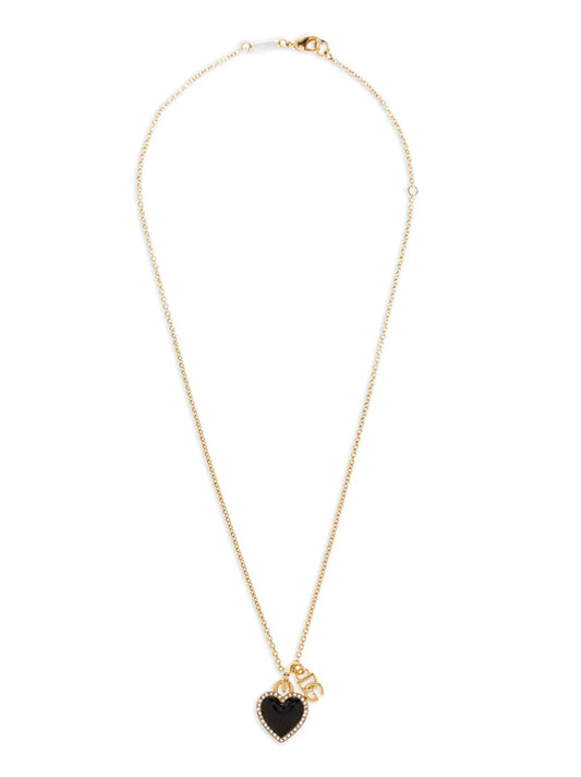 Necklace by Dolce & Gabbana for women in cotton black & gold, showcasing a exquisite chain pendant necklace design that perfectly embodies the exquisite elegance of the Heart Women's Enamel Brass & Crystal Necklace collection.