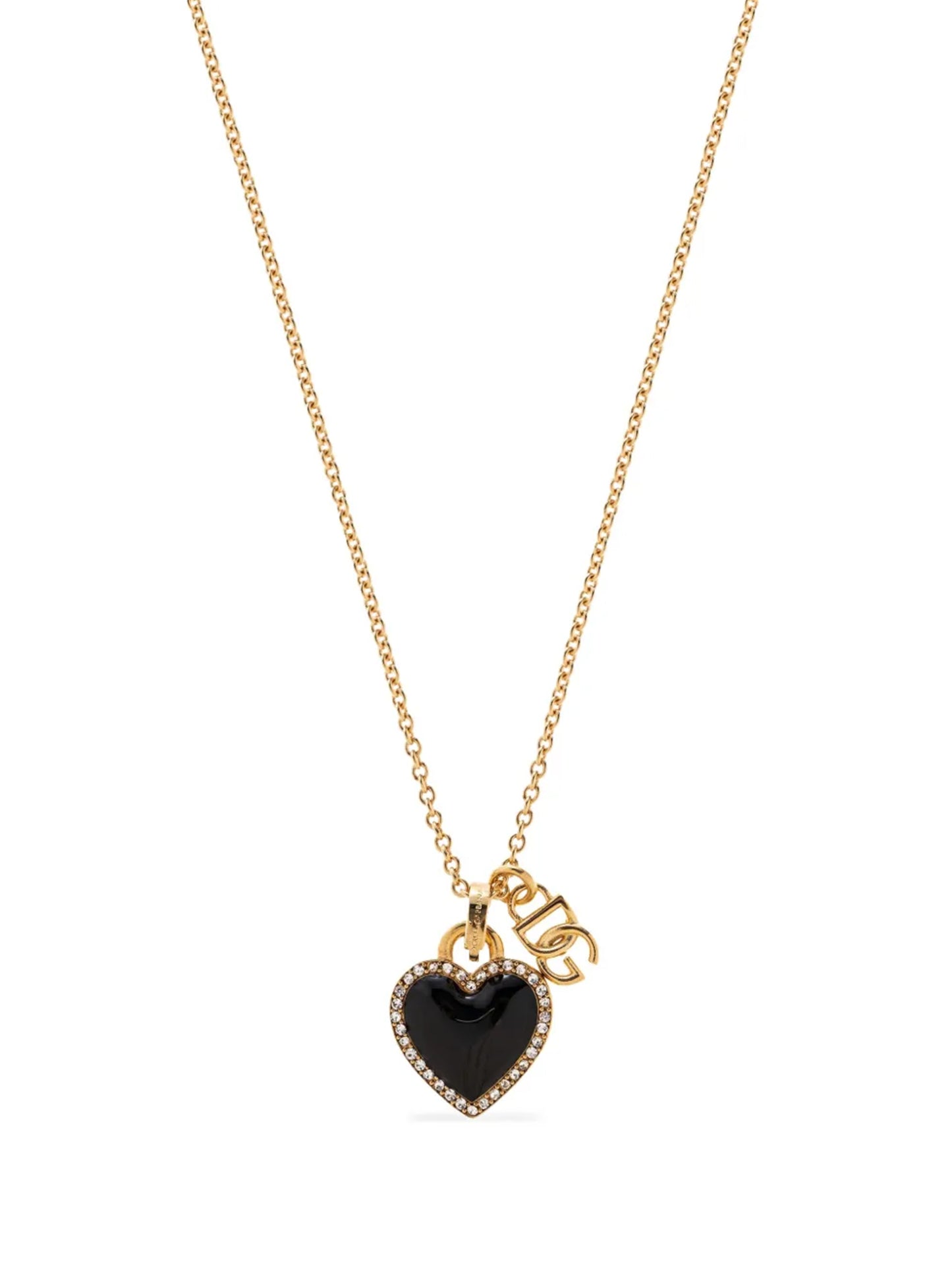 Necklace by Dolce & Gabbana for women in cotton black & gold presents a artisanal silhouette, artfully highlighting the chain pendant necklace design and artisanal Heart Women's Enamel Brass & Crystal Necklace aesthetic for a sophisticated finish.