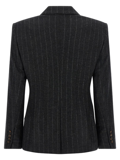 Blazer by Brunello Cucinelli for women in virgin wool cashmere gray, horn, patterned & pinstripe features an stylish silhouette, showcasing a sophisticated and stylish for a truly stylish finish.