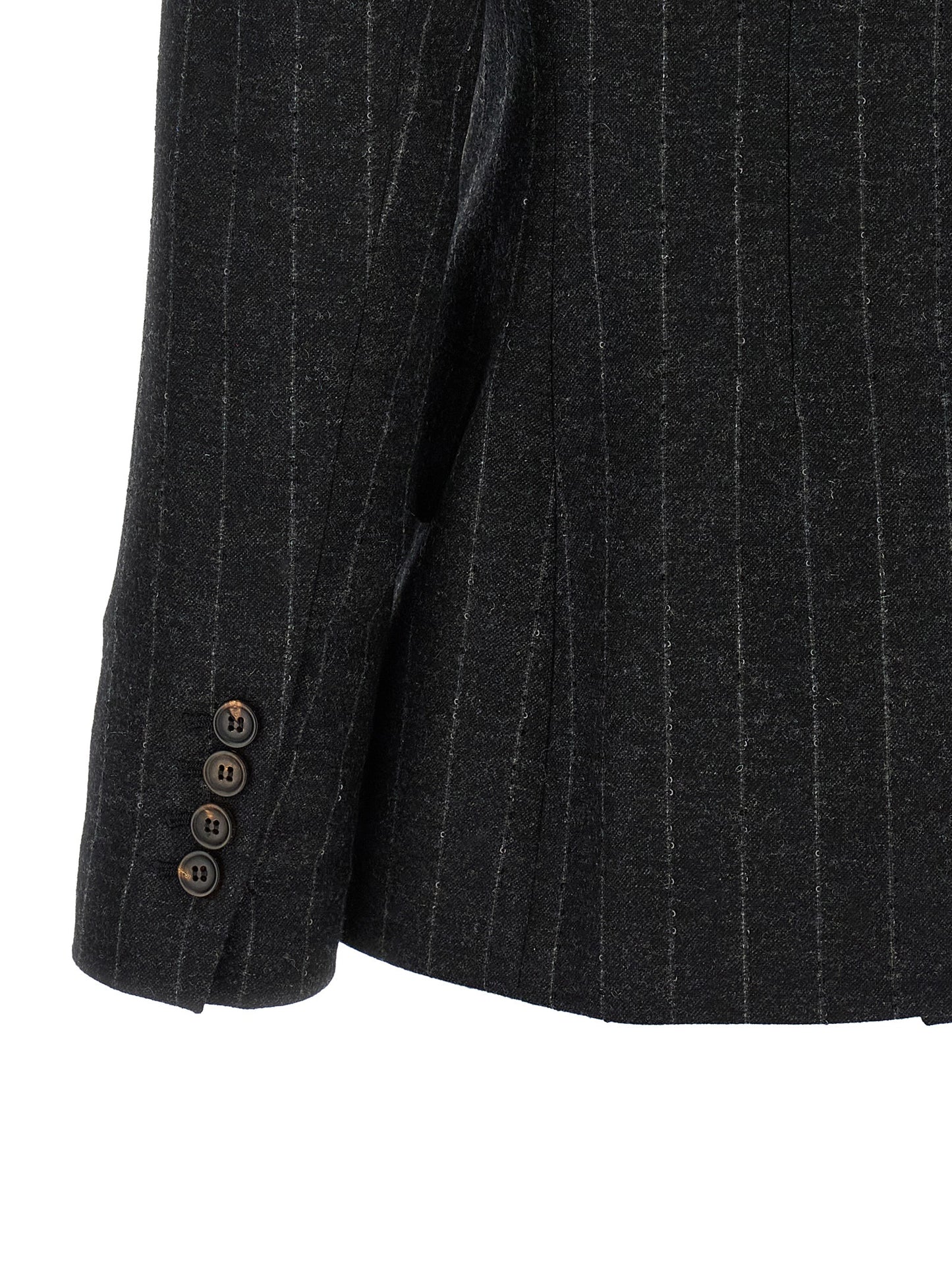 Blazer by Brunello Cucinelli for women in virgin wool cashmere gray, horn, patterned & pinstripe features an sartorial silhouette, showcasing a sophisticated and sartorial for a truly sartorial finish.