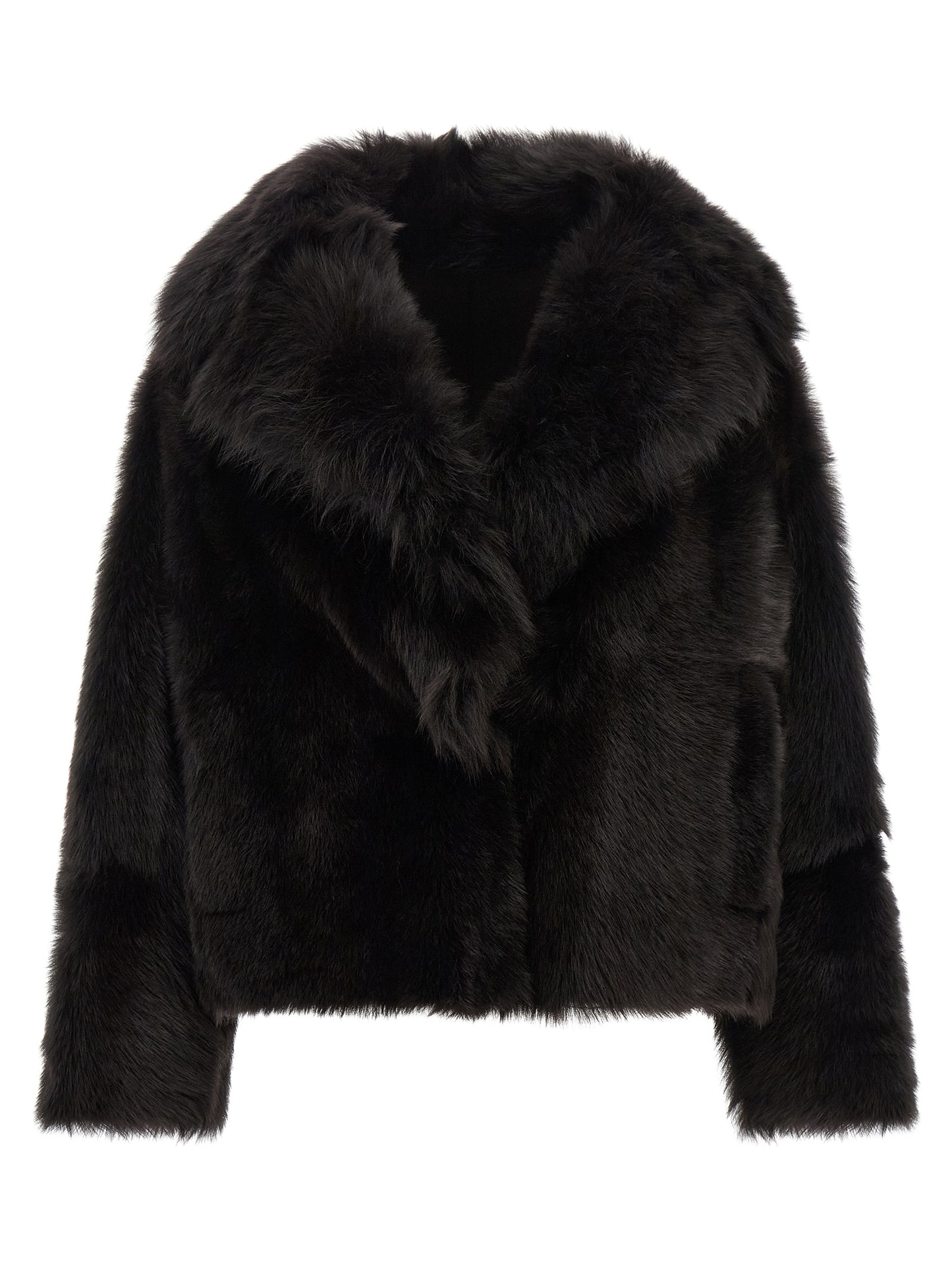 Overcoat by BLANCHA for women in lamb shearling brown features a cosy chic silhouette, artfully detailed with a sophisticated shawl-collar neckline and premium for a cosy chic finish.