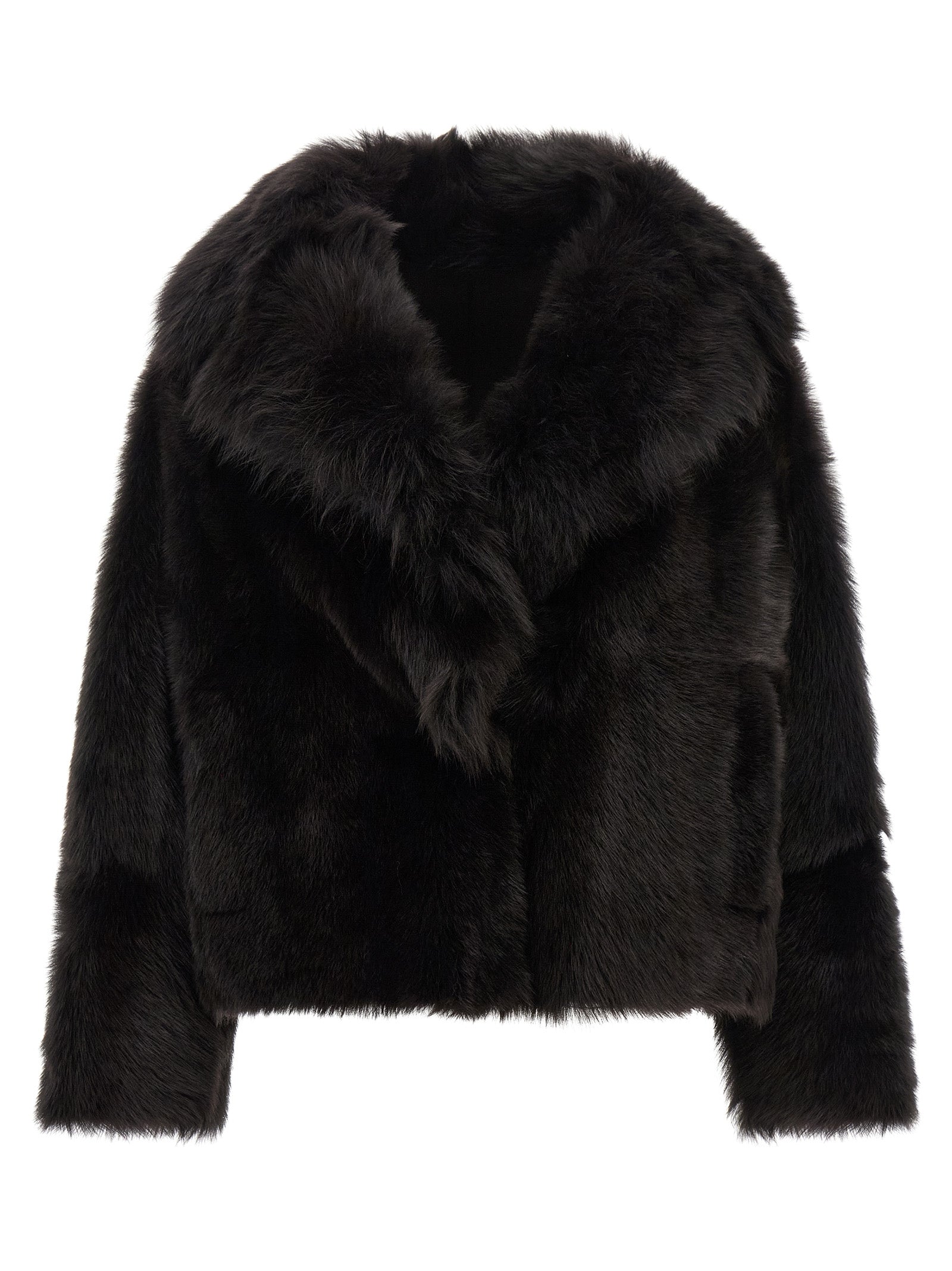 Overcoat by BLANCHA for women in lamb shearling brown features a cosy chic silhouette, artfully detailed with a sophisticated shawl-collar neckline and premium for a cosy chic finish.