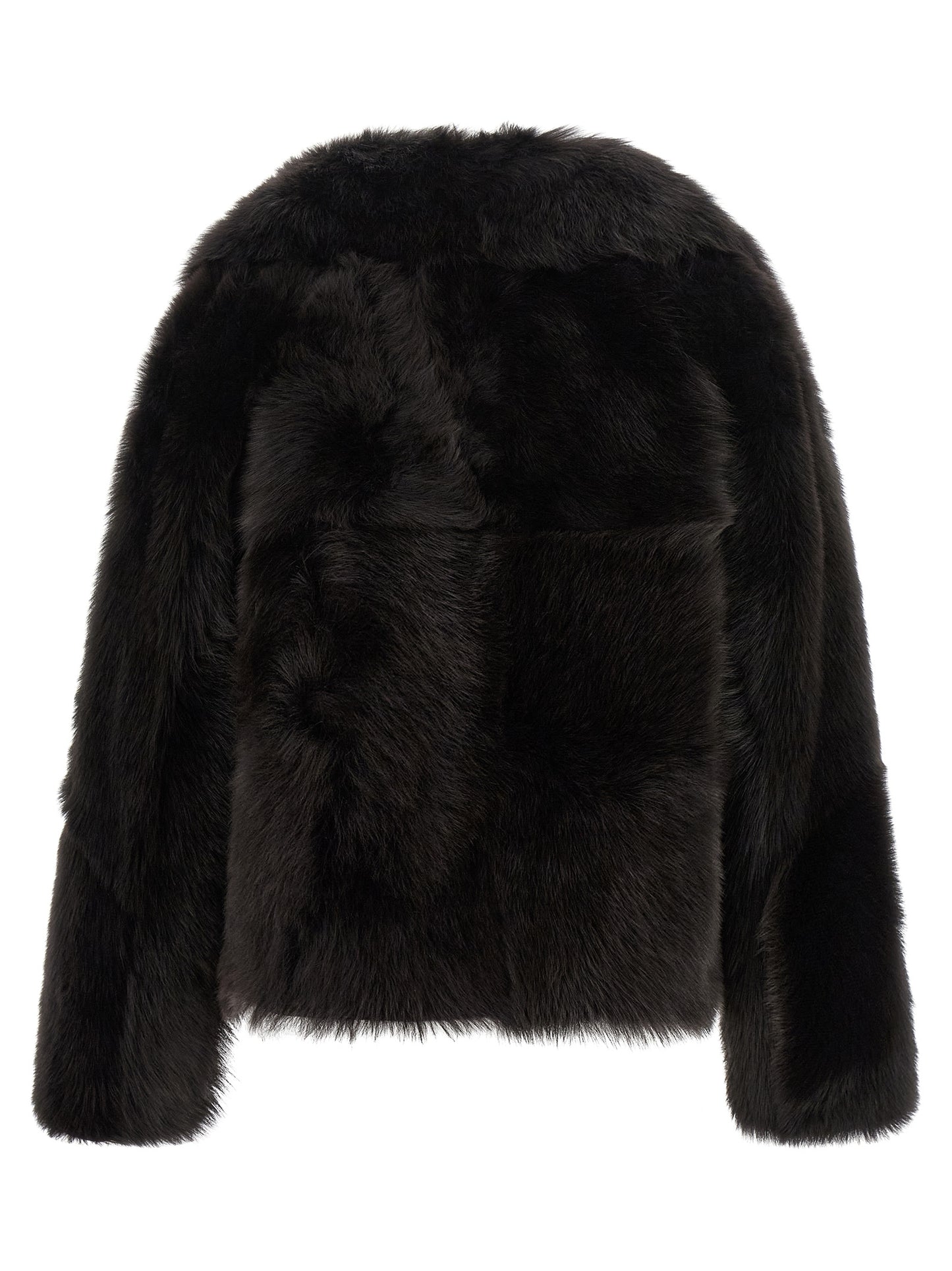 Overcoat by BLANCHA for women in lamb shearling brown features an voluminous silhouette, showcasing distinct and a voluminous shawl-collar neckline for a truly voluminous aesthetic.
