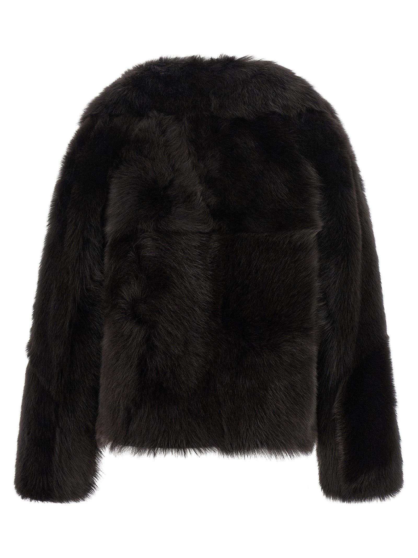 Overcoat by BLANCHA for women in lamb shearling brown features an voluminous silhouette, showcasing distinct and a voluminous shawl-collar neckline for a truly voluminous aesthetic.