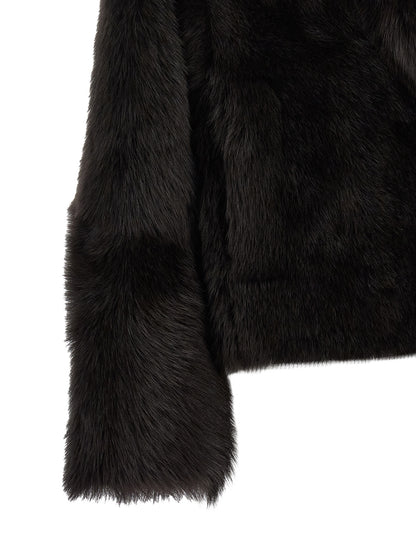 Overcoat by BLANCHA for women in lamb shearling brown showcases a enveloping silhouette, detailed with distinctive and a enveloping .