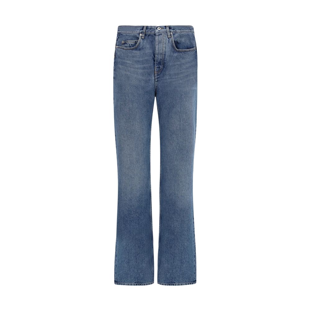 Jeans by Off-White for women in cotton denim blue & white features an sartorial straight-leg & regular-fit and long with a cut for a sartorial finish.