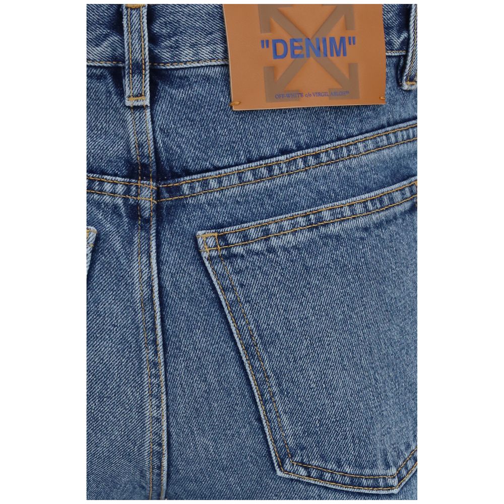 Jeans by Off-White for women in cotton denim blue & white features an sophisticated and straight-leg & regular-fit with a precise long, creating a sophisticated and sophisticated silhouette.