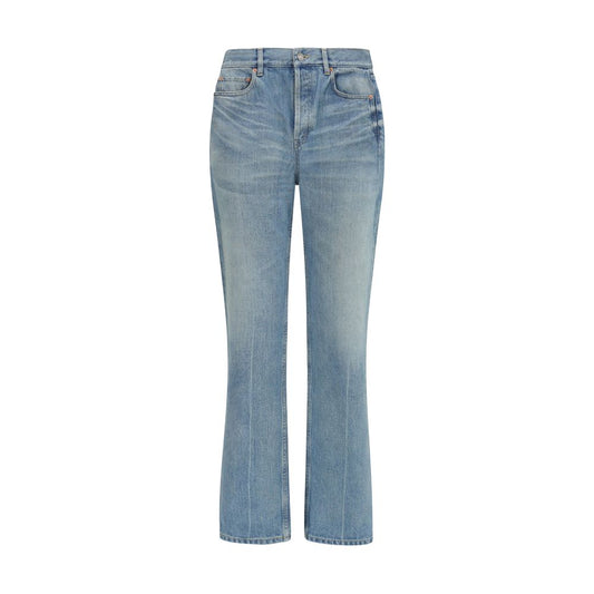 Jeans by Saint Laurent for women in denim cotton blue features a polished silhouette with a polished straight-leg, relaxed-fit & regular-fit, reaching a polished long and finished with a polished mid rise.