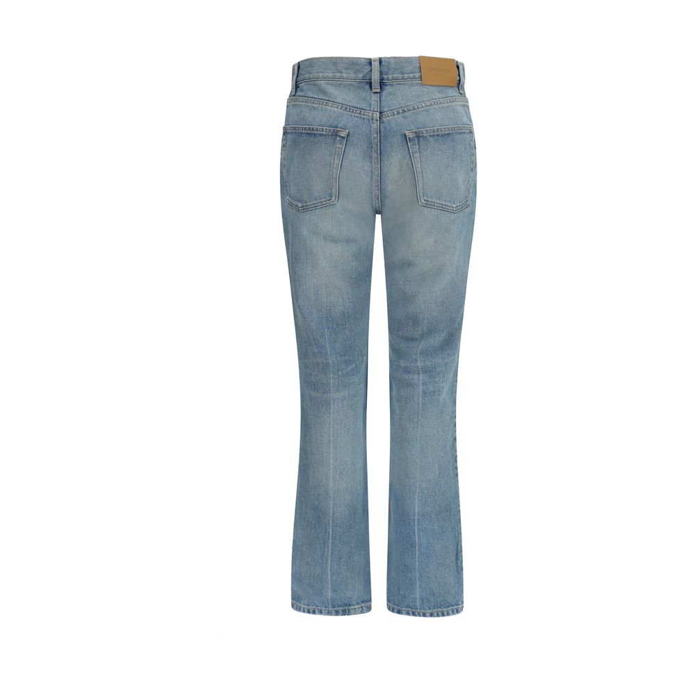 Jeans by Saint Laurent for women in denim cotton blue features a polished silhouette with a polished straight-leg, relaxed-fit & regular-fit, reaching a polished long and finished with a polished mid rise.