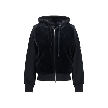 Sweatshirt Hoodie by Moose Knuckles for women in fur & cotton black, silver & signature features a slouchy chic silhouette, detailed with a slouchy chic and a signature hooded neckline for an elevated aesthetic.
