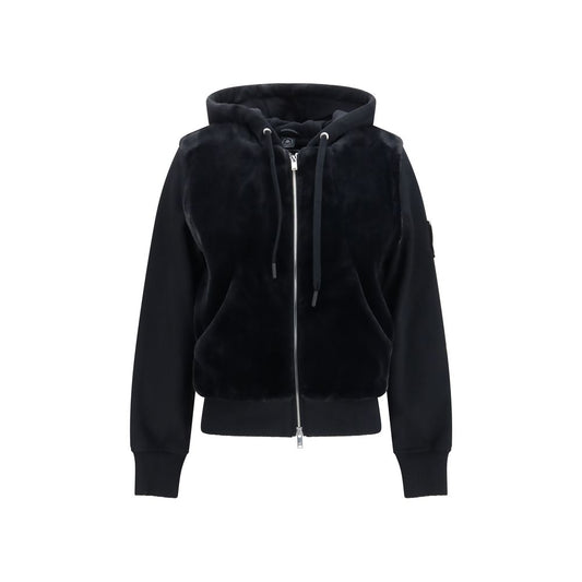 Sweatshirt Hoodie by Moose Knuckles for women in fur & cotton black, silver & signature features a slouchy chic silhouette, detailed with a slouchy chic and a signature hooded neckline for an elevated aesthetic.
