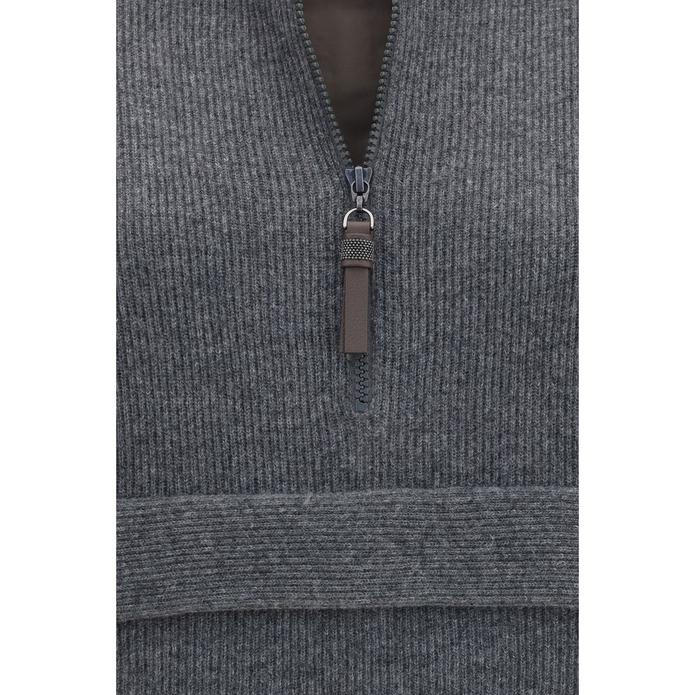 Sweatshirt by Brunello Cucinelli for women in polyester cashmere & capra leather gray features a unrivaled silhouette with a refined and unrivaled detailing for a sophisticated look.