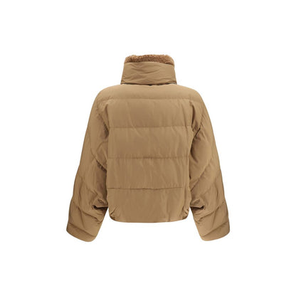 Overcoat by Brunello Cucinelli for women in polyester cotton goose-down & fur beige features a contemporary silhouette showcasing a contemporary and refined pockets & insulated for a sophisticated finish.