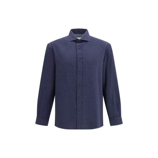 Dress Shirt by Brunello Cucinelli for men in lyocell & cotton blue & patterned showcases a sharp silhouette, elegantly detailed with a sharp and sharp .