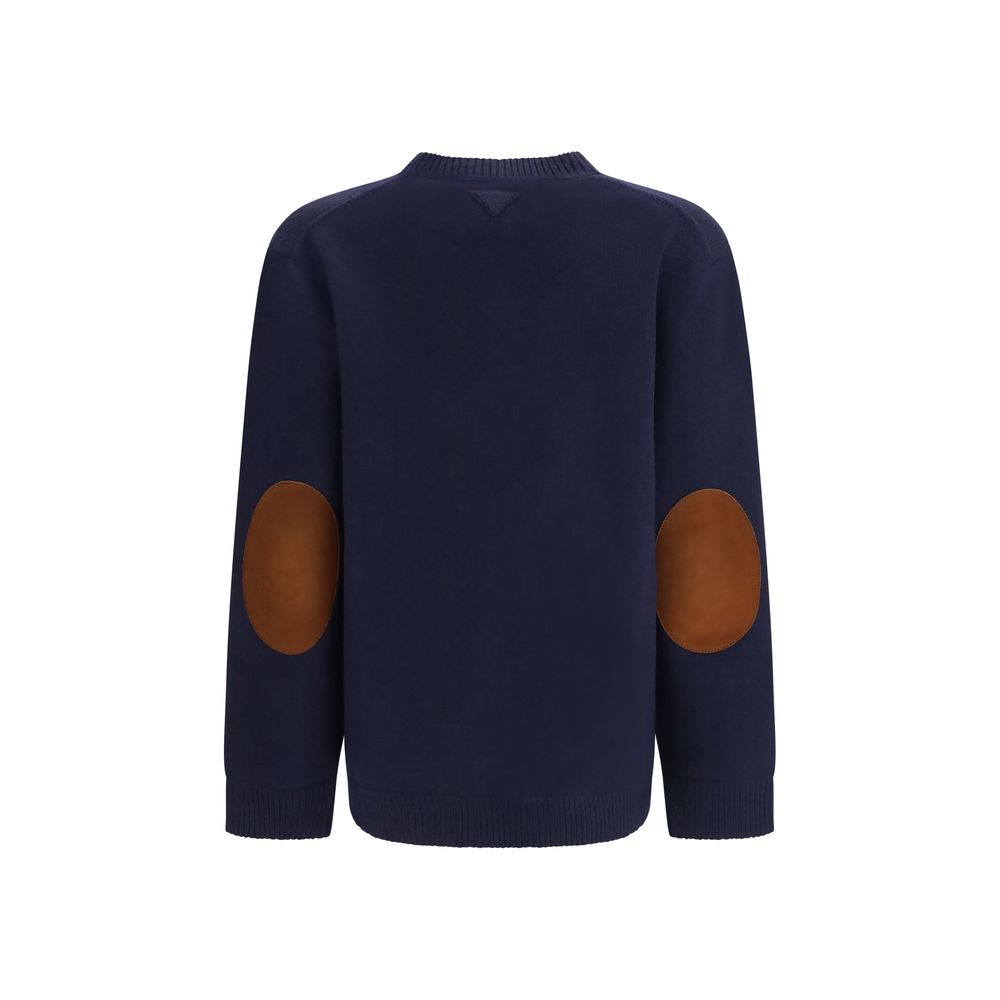 Sweatshirt by Prada for women in wool & suede leather blue & signature features an enviable silhouette, showcasing a premium and refined crew neckline for a truly enviable finish.