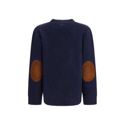 Sweatshirt by Prada for women in wool & suede leather blue & signature features an enviable silhouette, showcasing a premium and refined crew neckline for a truly enviable finish.