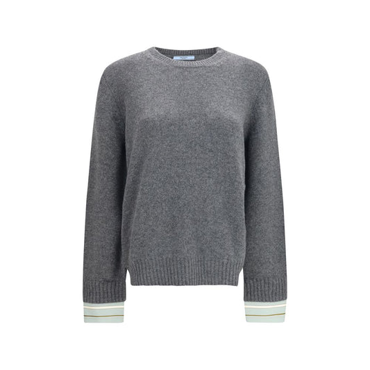 Sweatshirt by Prada for women in wool & capra leather gray & signature presents a smart casual silhouette, featuring a smart casual and for a sophisticated look.