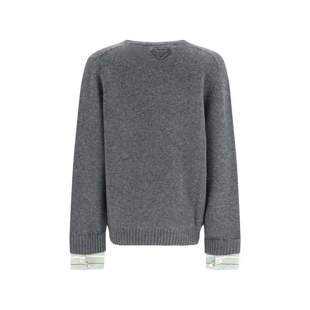 Sweatshirt by Prada for women in wool & capra leather gray & signature features an provocated silhouette, detailed with a provocated and a refined for a sophisticated aesthetic.
