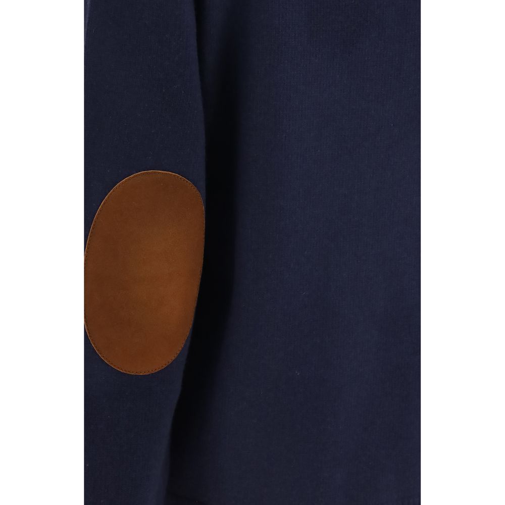 Sweatshirt by Prada for women in wool & suede leather blue & signature features an provocated silhouette, detailed with a provocated and a refined for a sophisticated aesthetic.