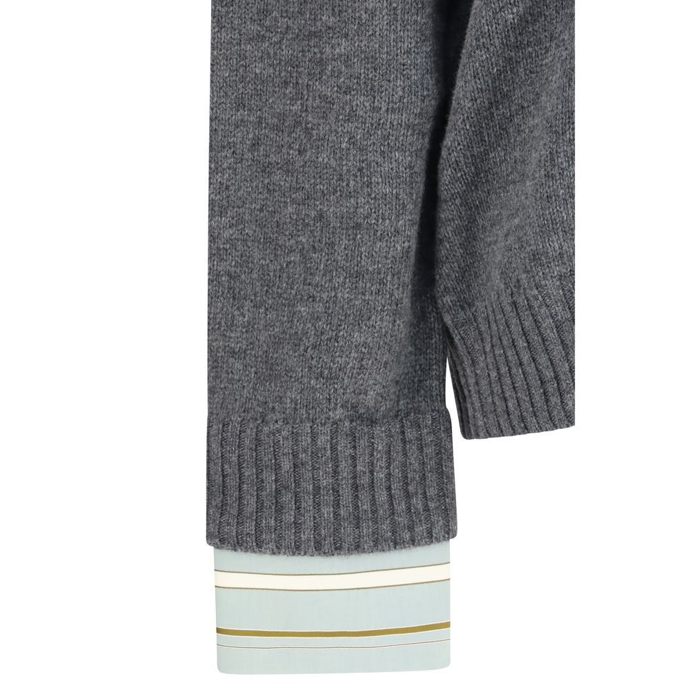 Sweatshirt by Prada for women in wool & capra leather gray & signature showcases a slouchy chic silhouette, artfully detailed with a slouchy chic and for a slouchy chic finish.