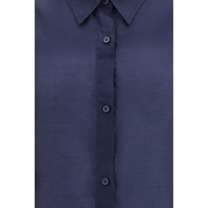 Dress Shirt by The Latest for women in merino wool & polyester blue showcases a sleek silhouette, elegantly detailed with a sleek and for a sleek finish.
