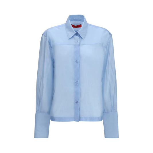 Dress Shirt by The Latest for women in merino wool & polyester blue showcases a sharp silhouette, elegantly detailed with a sharp and sharp long-sleeve.