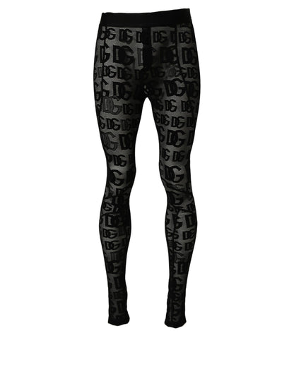 Dolce & Gabbana Black All Over Logo Print Sheer Pantyhose Underwear